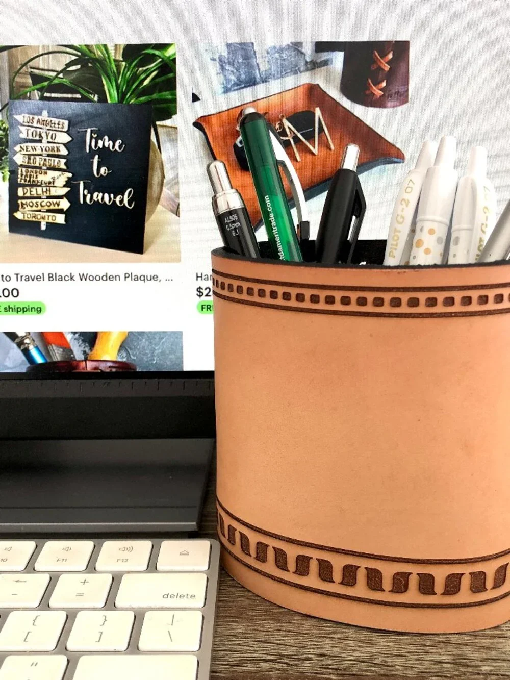 Handmade Genuine Leather Pencil and Pen Holder: Office Decor, Pen Organizer